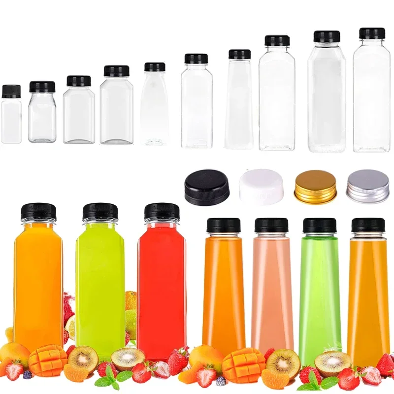 20pcs Empty 60ML-500ML Mini Clear Plastic Juice Bottles W/ Cap & Funnel Portable Juicing Drinks Bottle Reusable Water Containers