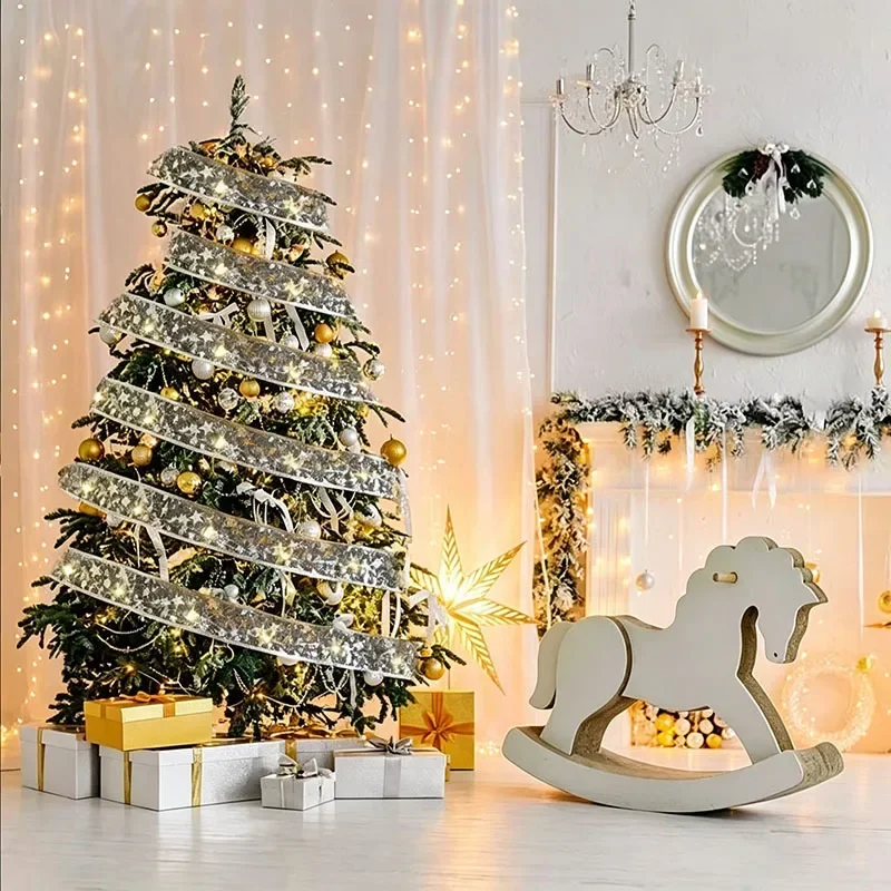 Christmas Ribbon with Lights Indoor Halloween String Lights Battery Operated Christmas Tree Accessories Decoration for New Year