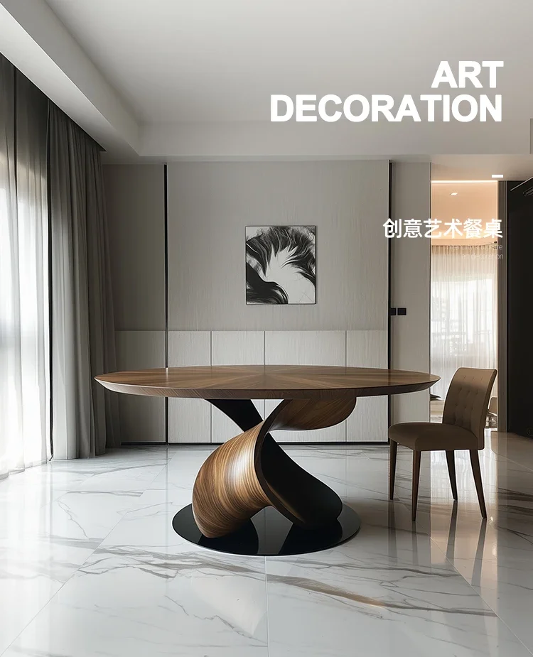 

Designer All Solid Wood Round Dining Table Creative Restaurant Dining Table