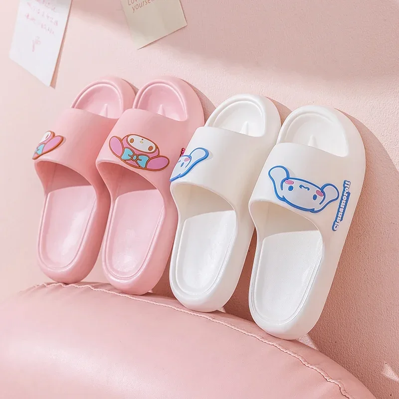 Sanrio Kawaii  Children Summer Slippers Anime Cartoon Kuromi Cinnamoroll Kid Indoor Slippers Home Non-Slip Flip-Flops Girl Gift