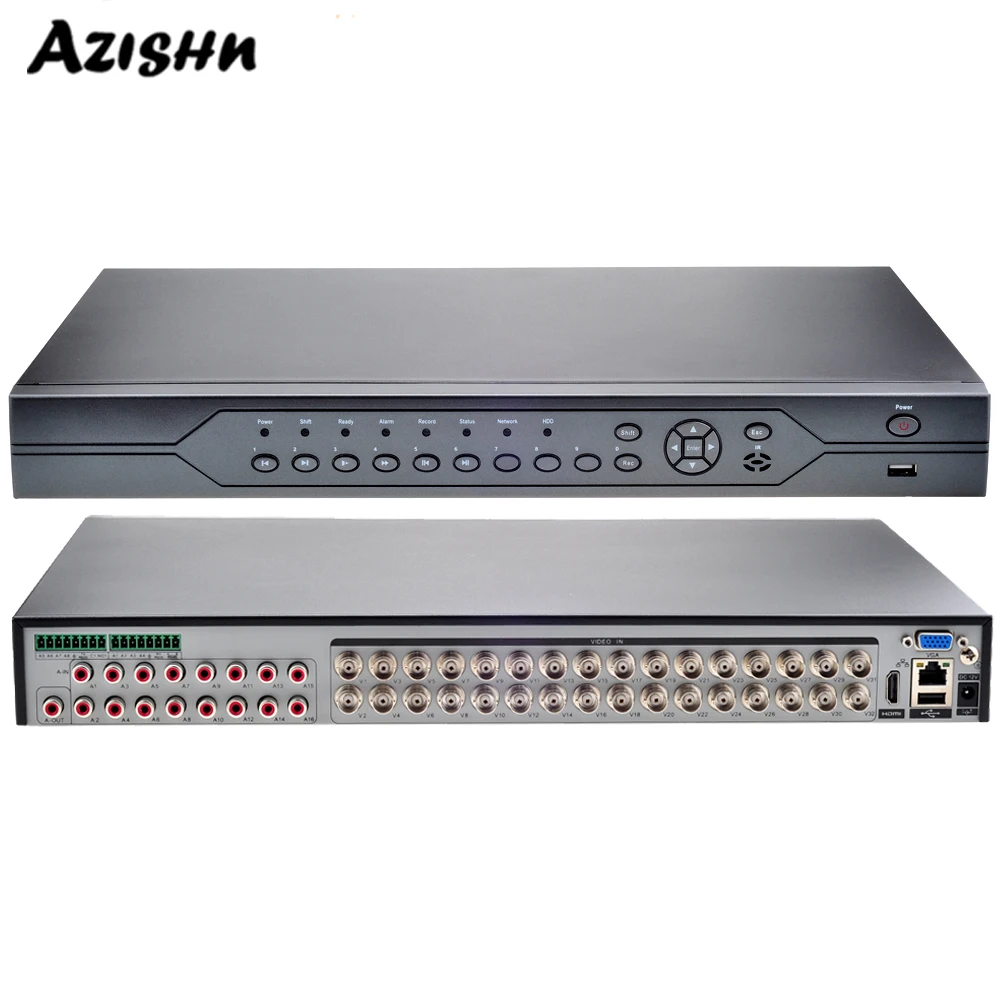 AZISHN H. 265+ 5MP CCTV DVR 32CH for AHD camera video 6-in-1 coaxial hybrid NVR P