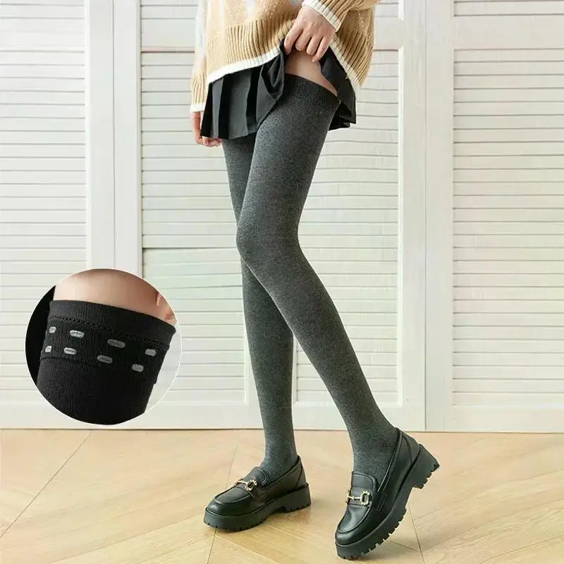 80cm Cotton Women Stockings Warm Long Socks Thigh High Stockings JK Lolita Solid Color Knees Thigh Socks Stockings Autumn Winter