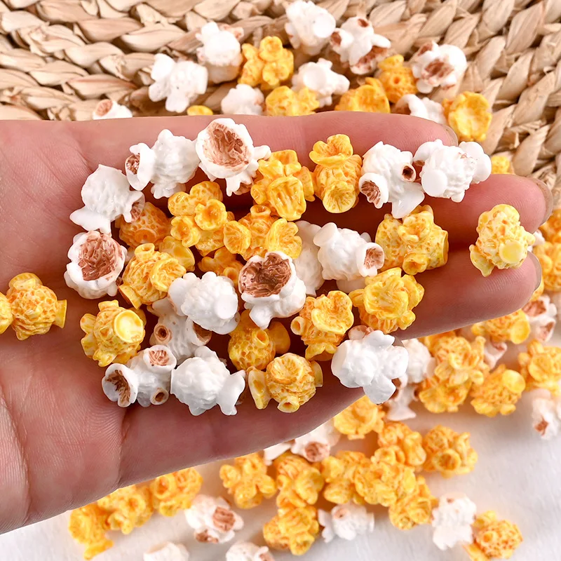 100pcs Fake Food 3D Popcorn Resin Cabochon Miniature Food DIY Scrapbooking for Home Decor Crafts Accessories