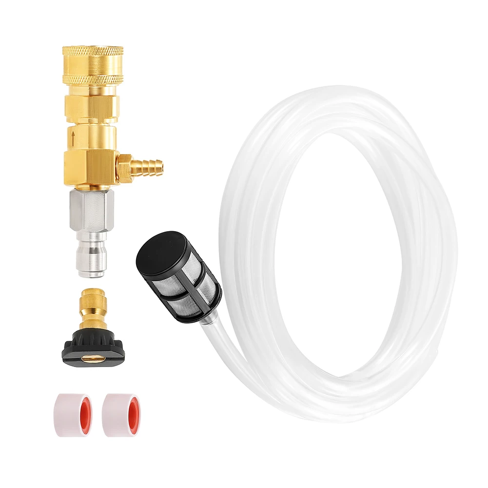 For Pressure Washer Downstream Injector 3/8 Quick Connect Ends Brass and Stainless Steel 10 ft Siphon Hose Kit