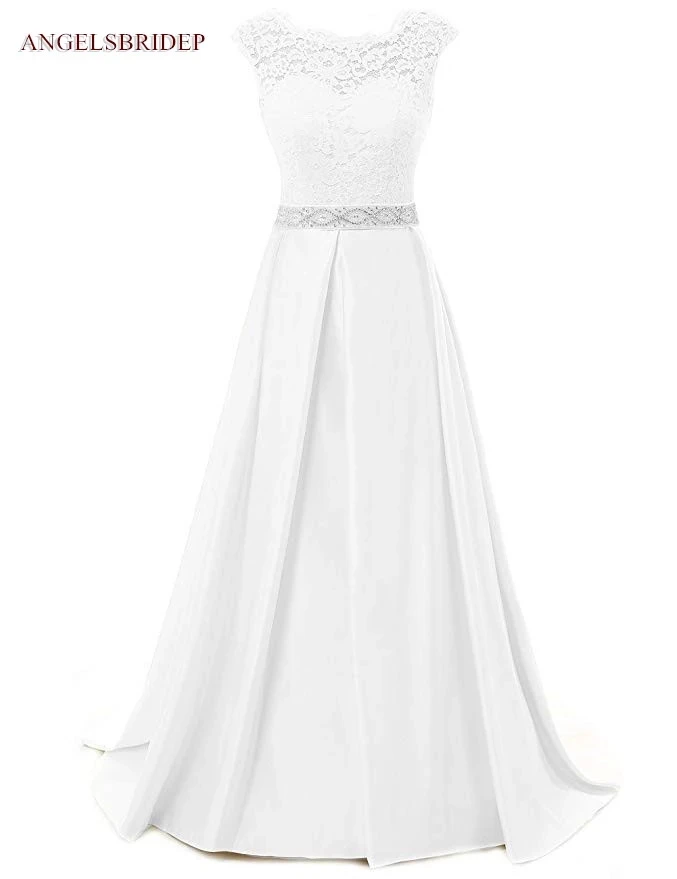 

A-Line Elegant Wedding Dresses Vestidos de Novia Scoops-Neck Empire Rash Floor-Length Bridal Gowns Formal Bride Dresses