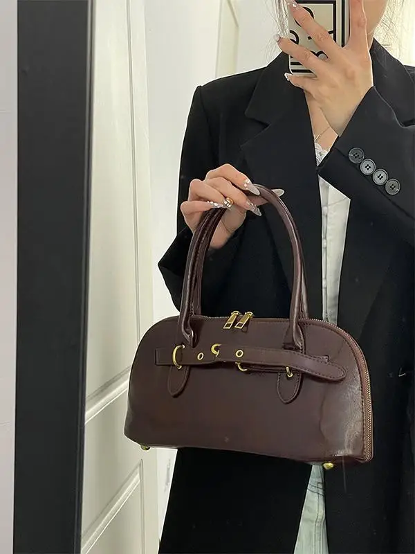 

Vintage Oil Wax Leather Handbag Women's 2025 New Autumn Winter Single oulder Crossbody Bag French Bread Bag Soft Texture