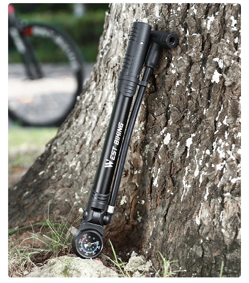WEST BIKING Fahrradpumpe aus Aluminiumlegierung, 120 PSI, tragbare Hochdruck-Handpumpe mit Manometer, Doppelventil für Fahrrad und Motorrad – Detail 15