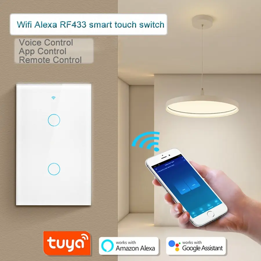 Tuya WiFi Smart Light Switch US Standard Work With Alexa Google Home Wall Touch Switch 110V 220V RF433Mhz Remote 1 2 3 4 Gang