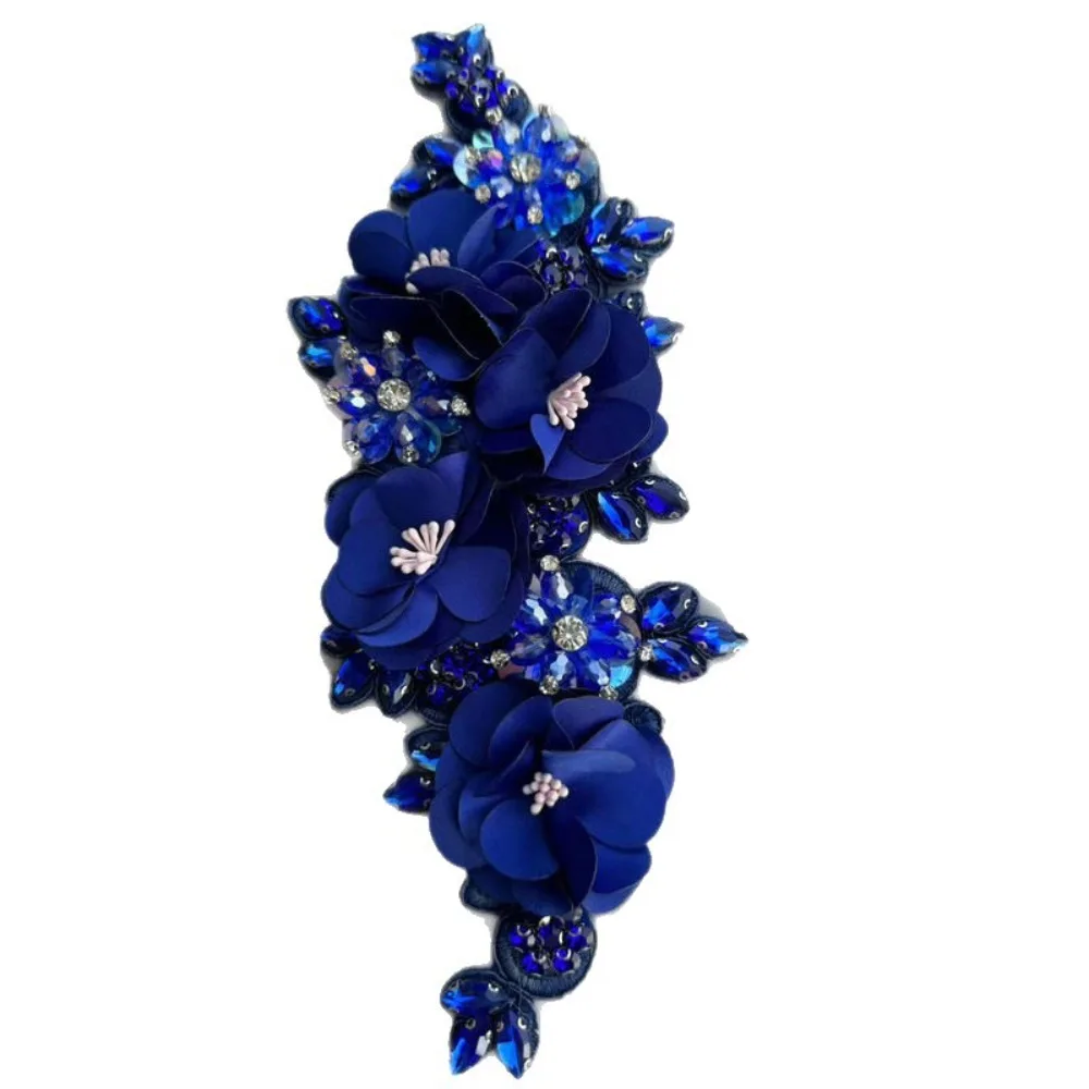 

Rhinestone Beaded Bead Lace Applique 3D Crystal Sparkling Glass Bead Diamond Lace Patch Iron On Handsewn Sew-on Crystal Applique