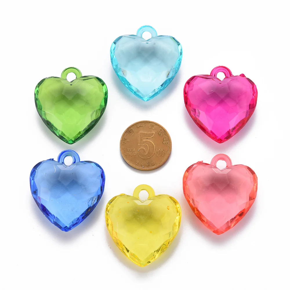 10pcs Faceted Heart Charms Pendant Transparent Acrylic Pendants Mixed Color for jewelry making DIY bracelet necklace decor