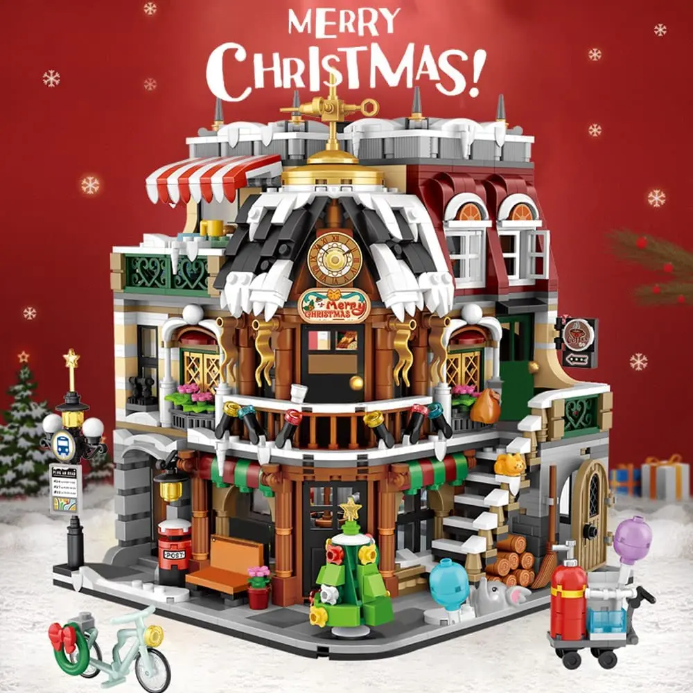 2506pcs Creative Christmas Coffee Shop Building Blocks Kit Moc Modular House Model Building Sets Gifts For Adults Kids Boys Toys