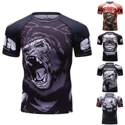 Hot Sale Men Trainning Sports Shirts For No gi Bjj Animal Printed  jiu jitsu kickboxing Training Rashguard Fitness Casual Blouse