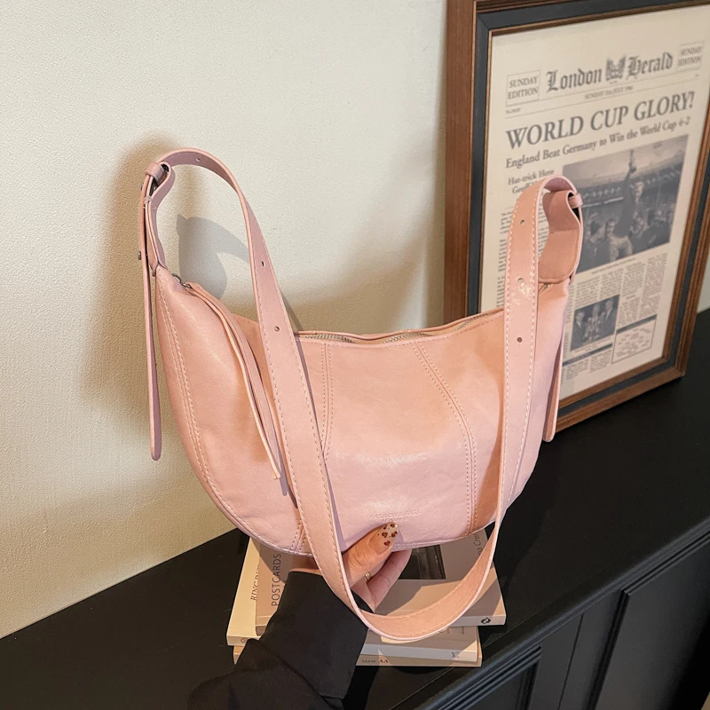 

2026 Spring & Summer New Fashion Solid PU Half Moon Shoulder & Crossbody Bags Popularity Exquisite Dating Handbags for Women