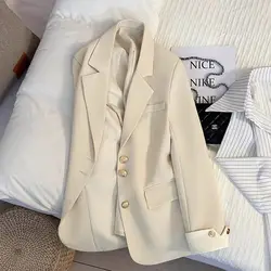 Turn-down Collar Solid Button Pockets Cardigan Shirt Coats Blazer Spring Autumn Women's Clothing Office Lady Business Tops
