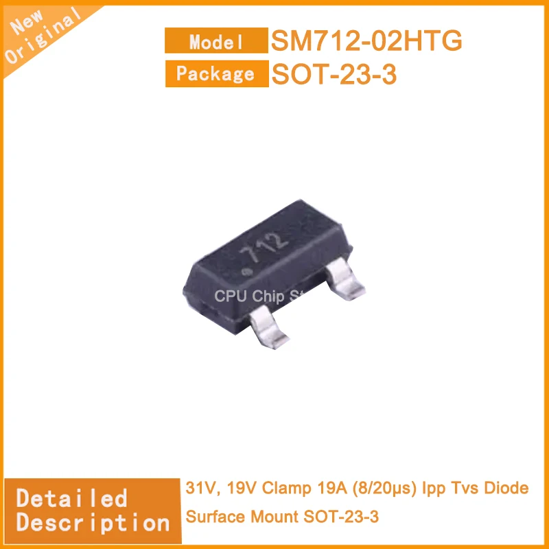 20 unids/lote nuevo Original SM712-02HTG SM712 31V, 19V abrazadera 19A (8/20μs) Ipp Tvs diodo montaje en superficie SOT-23-3