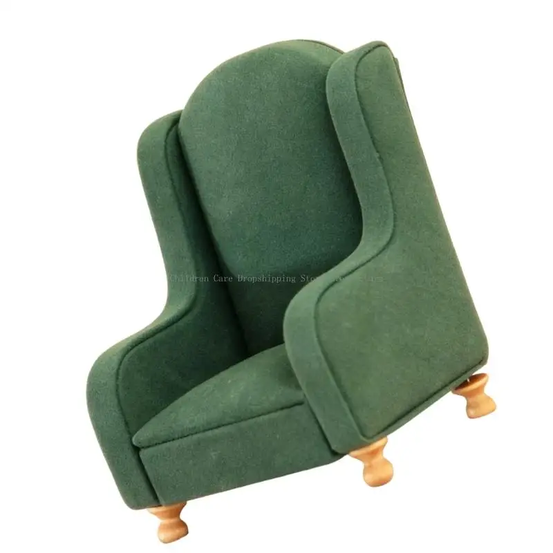 مجموعة أريكة بيت الدمية الواقعية، وسادة من القماش الزهري، قاعدة خشبية، كرسي بذراعين، نموذج تمثال 1/12، نموذج عرض المشروع #5