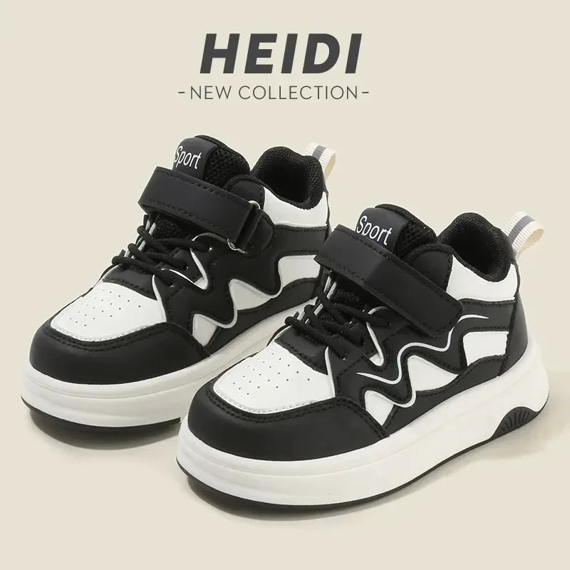 

Spring Autumn Children Thick Soled White Shoes Boys Soft Soled Sneakers Girls High Top Velcro Casual Color Blocking Board Shoes