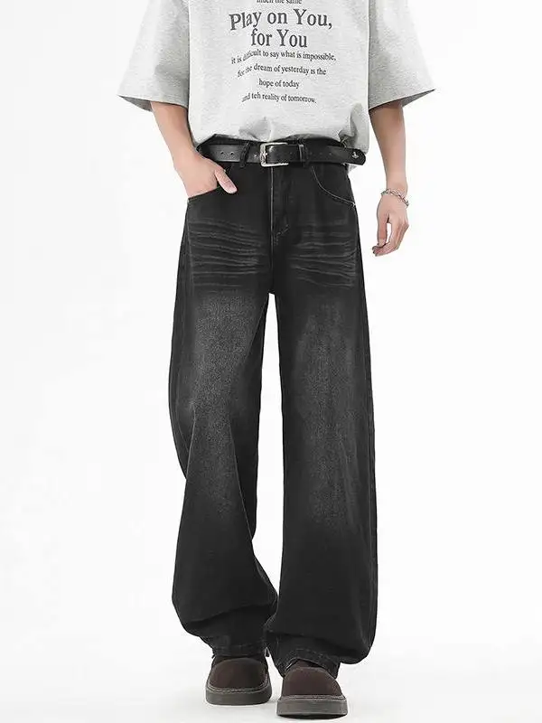 

Джинсы Rosepoem в американском ретро-стиле, прямые, свободные, широкие, унисекс, повседневные, на все сезоны, с высокой талией и застежкой-молнией