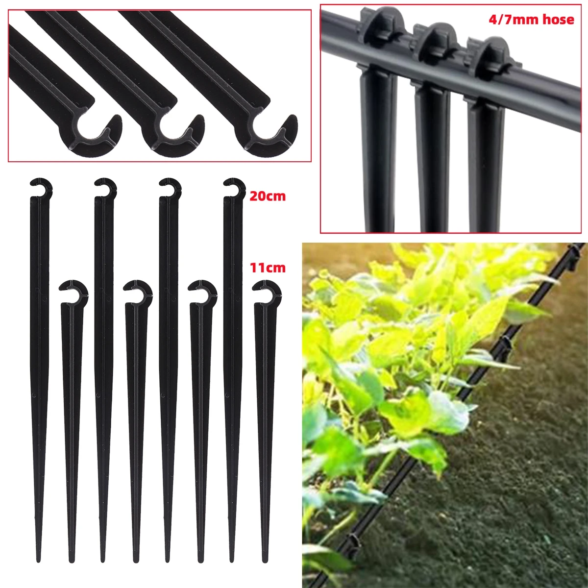 C-Type Hook Dripper Holders for 4/7mm Hose 11/20cm Garden Greenhouse Flowerpot Drip Irrigation Fixed Support Brackets 20-500Pcs
