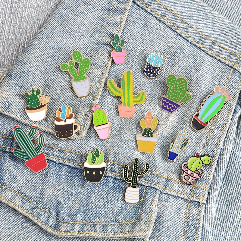 Potted Plant Cactus Enamel Pins Metal Lovely Badges Brooch Vintage Brooches For Women Jewelry Clothing Collar Lapel Accessories