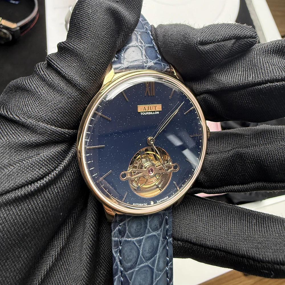 AJUT 0345 Automatic Tourbillon Mechanical Men's Luxury Watch Sapphire Ultra-thin Movement Classic Watches for man Business