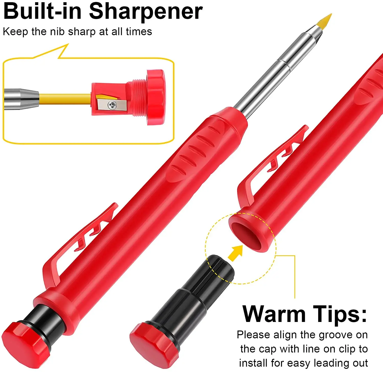 Solid Carpenter Pencil Set For Deep Hole Marker With Refill Leads Marking Wood Tool Woodworking Deep Hole Mechanical Pencils