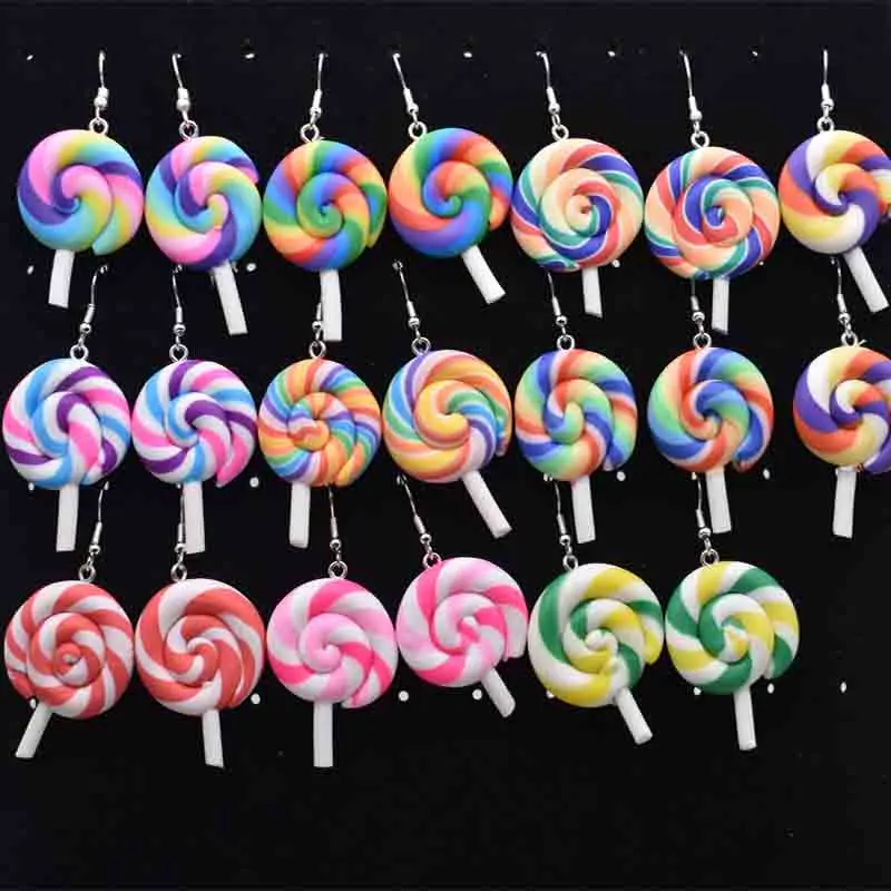 Approx 25*30mm Earrings For Girls Women Polymer Clay Handmade Simulation Rainbow Lollipop Drop Earrings Funny Gift