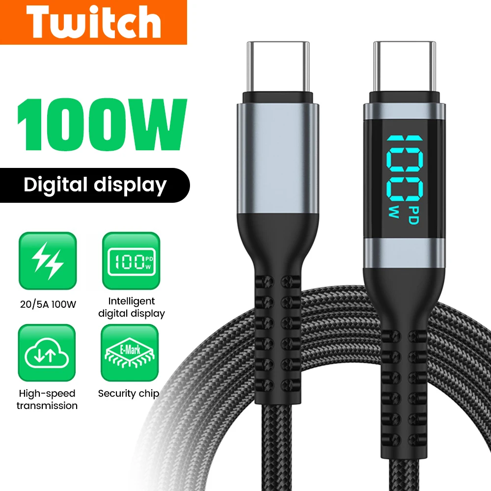 100W Type C to Type C Cable Fast Charging 0.5M/1.2M/2M Digital Display Wire For iPhone 15 Xiaomi Samsung Laptop USB C Data Cable
