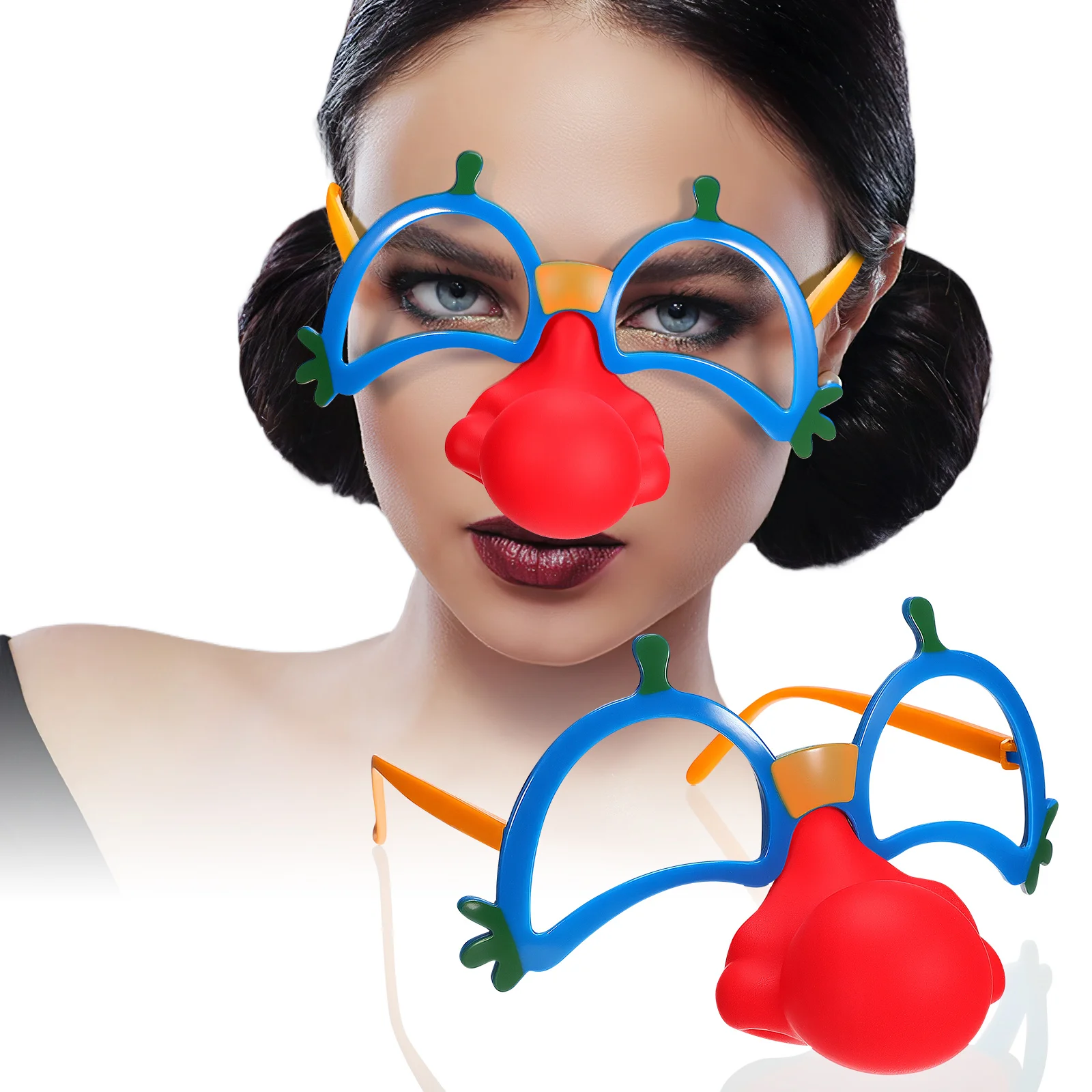 

2pcs Clown Glasses Red Nose Blue Frame Funny Party Eyeglasses Lightweight Costume Accessory Novelty Photo Props For