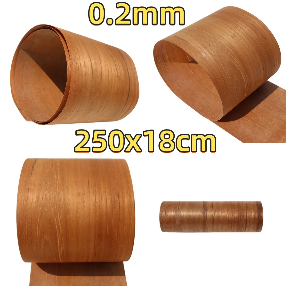 Natural Teak Figured Veneer, 0.2mm, 250x18cm, For 3D Model Surface Decoration & Special Craftsmanship.
