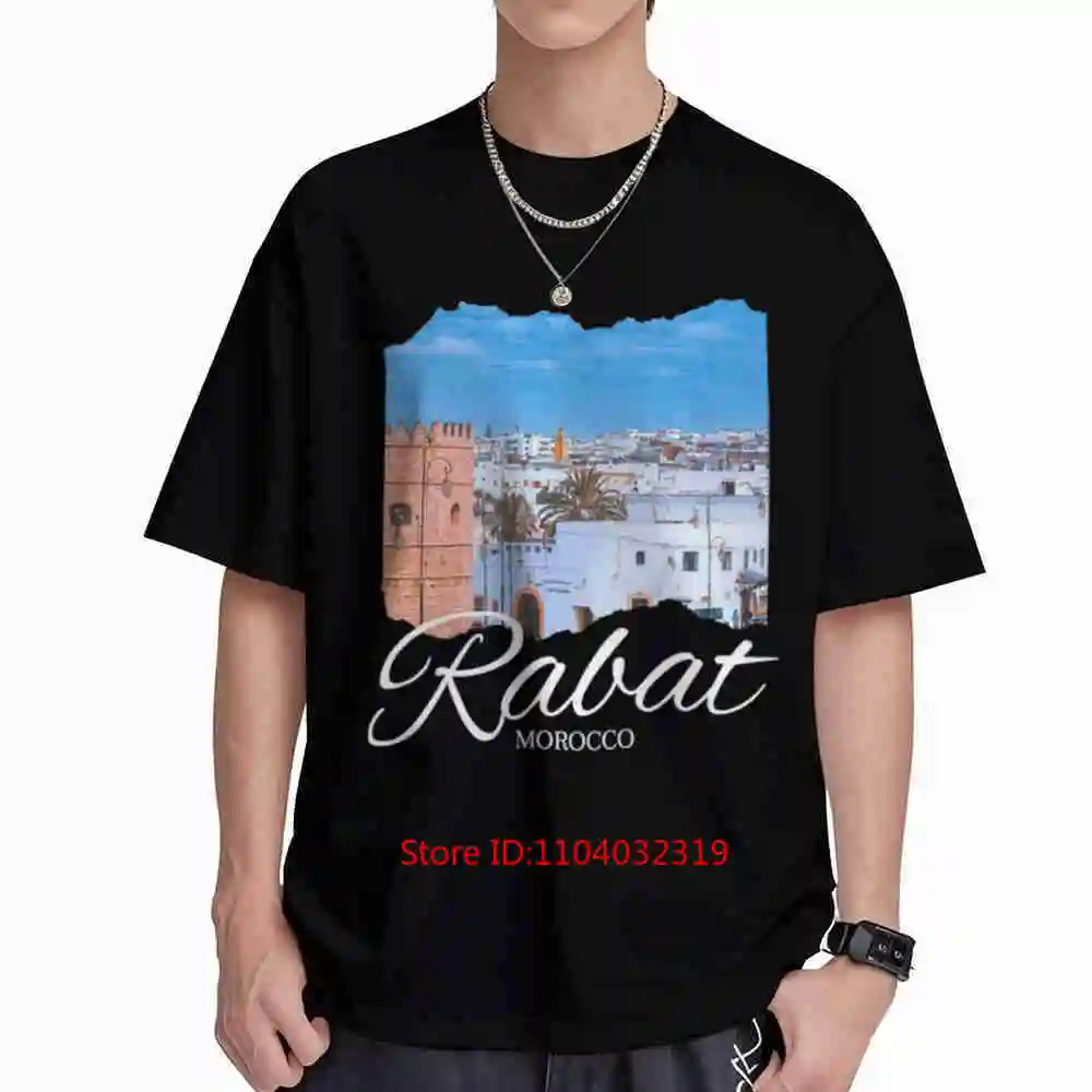 Camiseta de Manga Corta 100% Algodón con Lugares Emblemáticos de Rabat, Souvenir de Marruecos