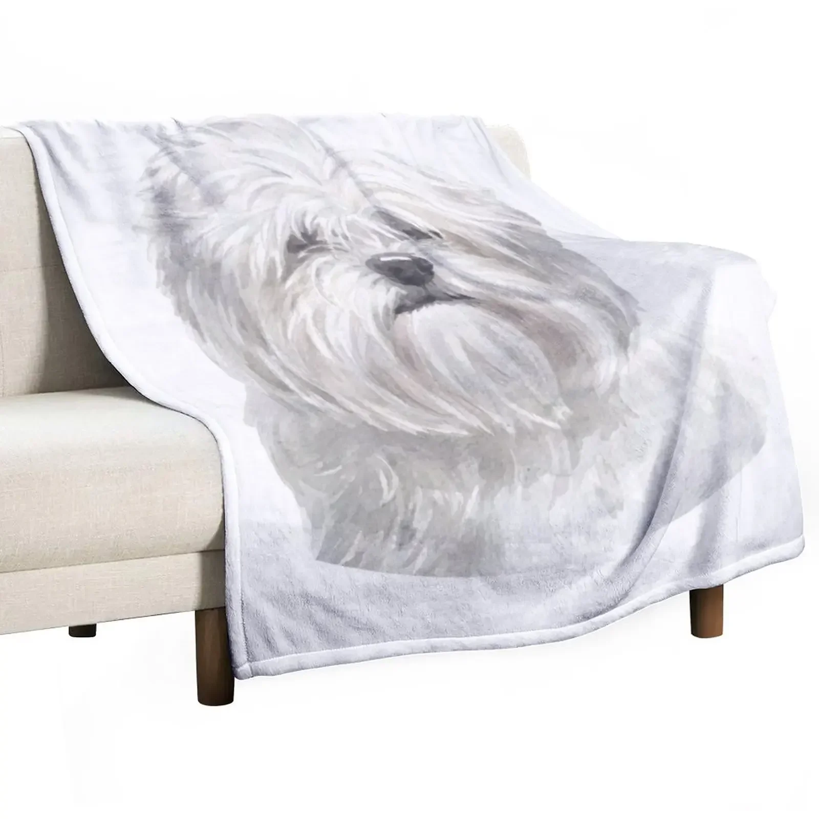 

White Lhasa Apso Watercolor Art Throw Blanket Luxury Designer Comforter Sofas Winter beds Blankets