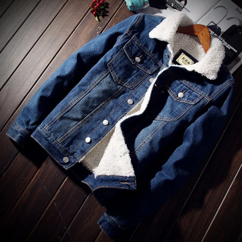 Winter Men Denim Jacket Trendy Warm Wool Liner Coat Men Thicker Outwear Jean Jackets Men Cowboy Casual Outfits Plus Size 5XL 6XL