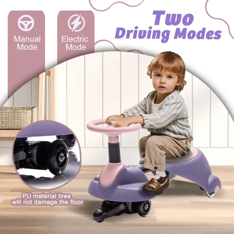 Carro balanço elétrico infantil com 60 °   Volante anti capotamento roda silenciosa carrinhos de bebê masculinos e femininos balanço carro de brinquedo