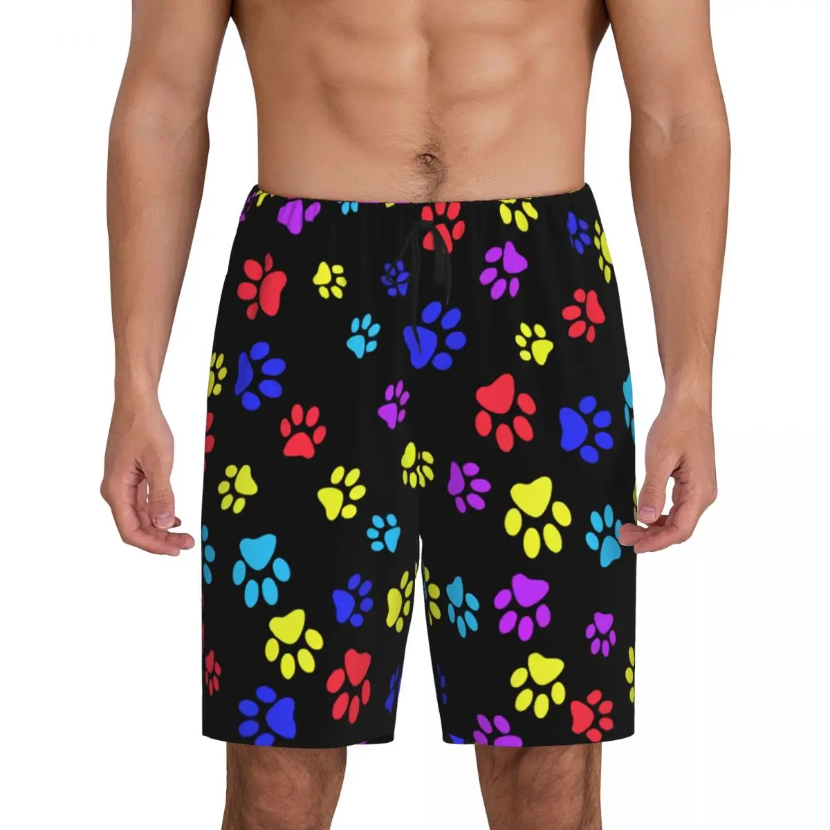 Custom Cat Dog Animal Paw Prints Pajama Bottoms Men's Lounge Sleep Shorts Stretch Sleepwear Pjs with Pockets