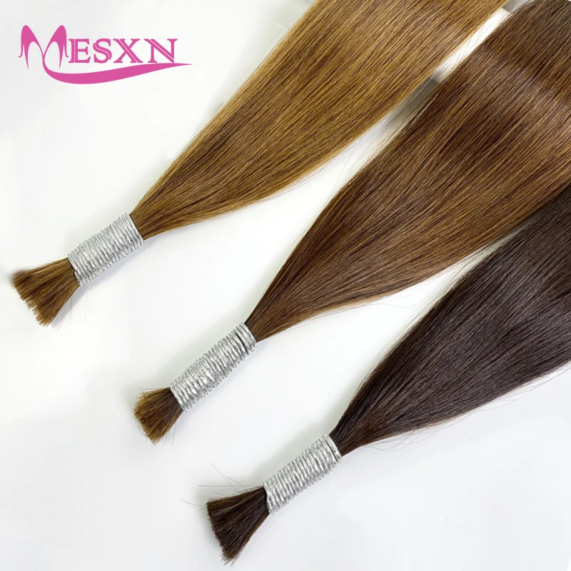 MESXN-extensiones de cabello humano a granel para mujer, 100% cabello Natural Real, negro, marrón, Rubio, 613 colores, para salón de belleza, 16-24 pulgadas