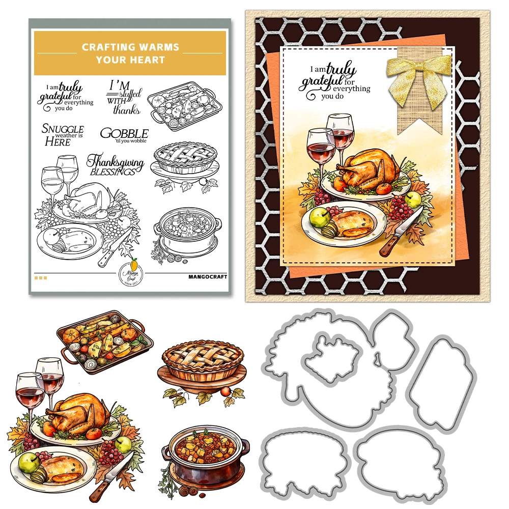 Mangocraft Thanksgiving Day Turkey Pie Cutting Dies Clear Stamp DIY Scrapbooking Supplies Metal Dies Silicone Stamp Cards Albums