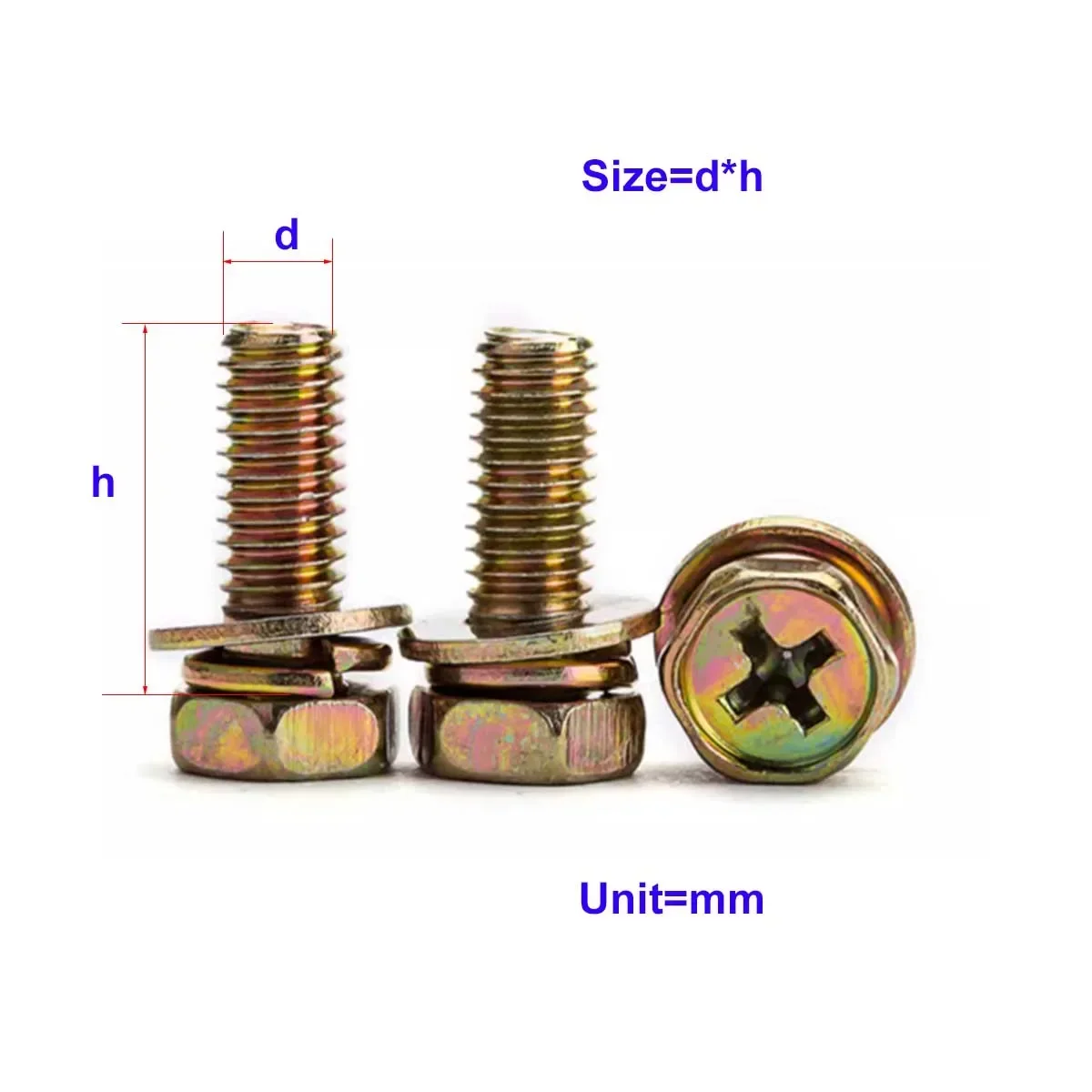 Colored Zinc Plated External Hexagonal Triple Combination Screw/With Flat Washer, Spring Bolt M4M5M6M8