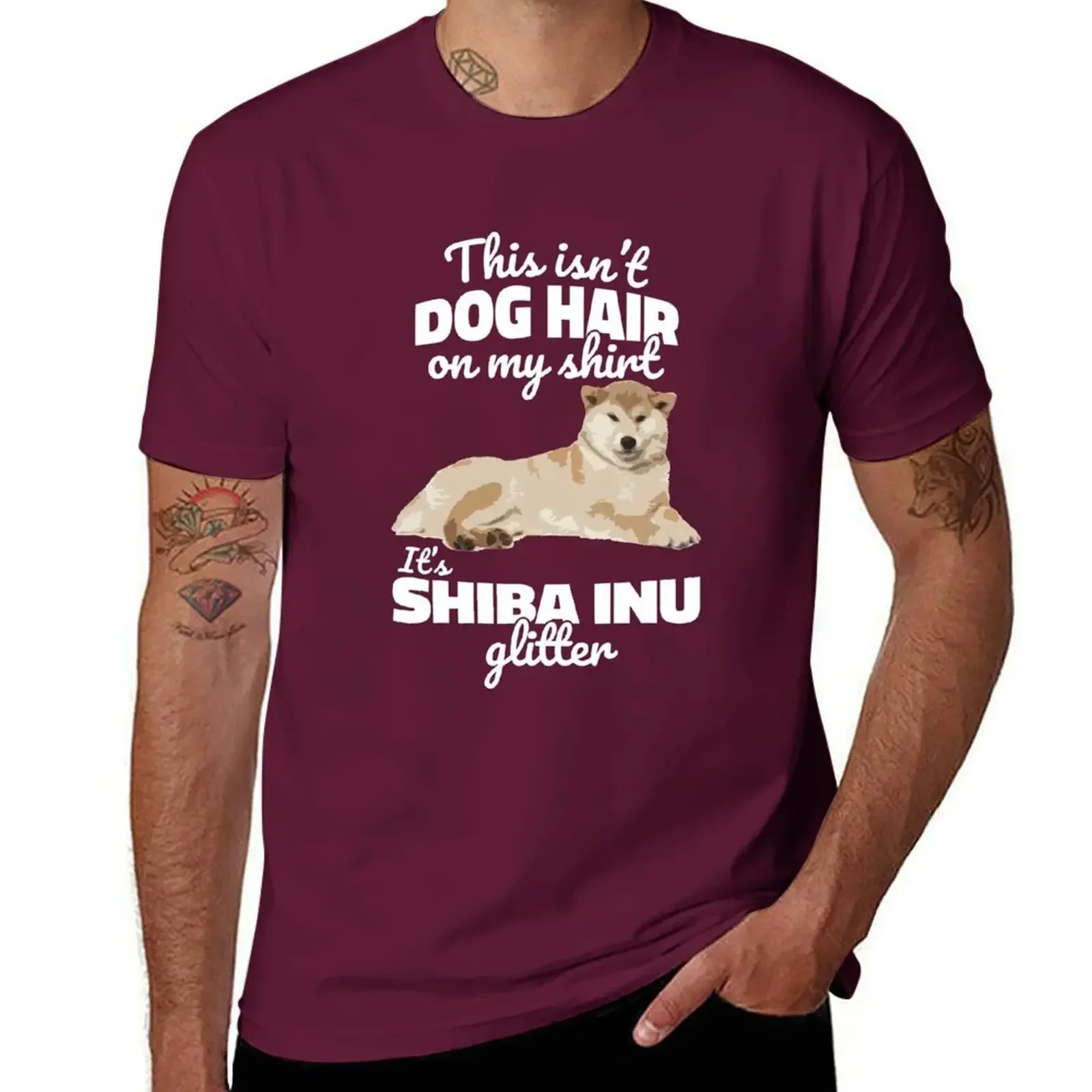 Sports Fans Summer Top Anime Clothes Mens Graphic T-shirts Pack It's Not Dog Hair on My Shirt It's Shiba Inu Glitter T-shirt new