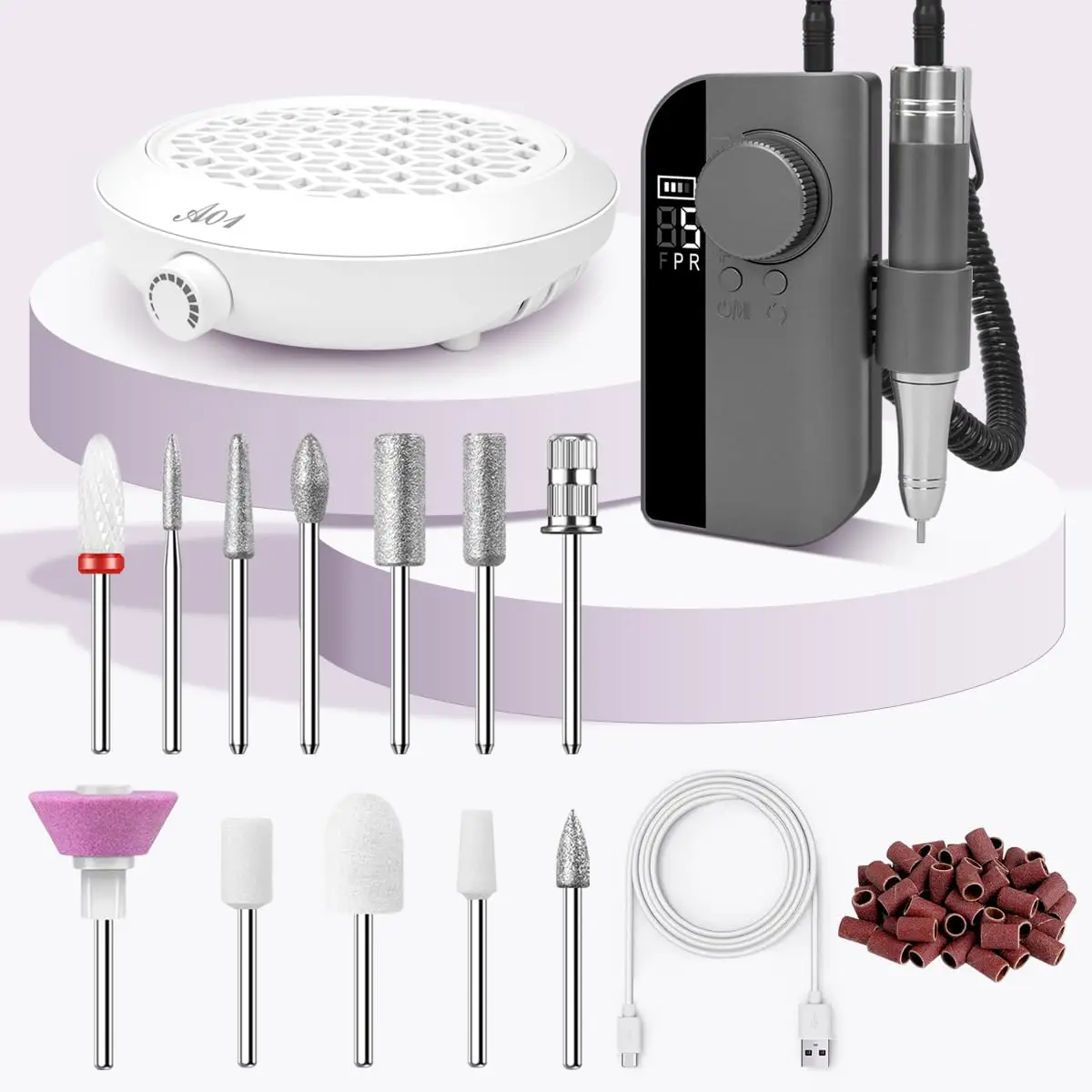 

Upgraded 2-in-1 Nail Dust Collector & 45000 RPM Professional Electric Nail Drill Kit with Reusable Filter