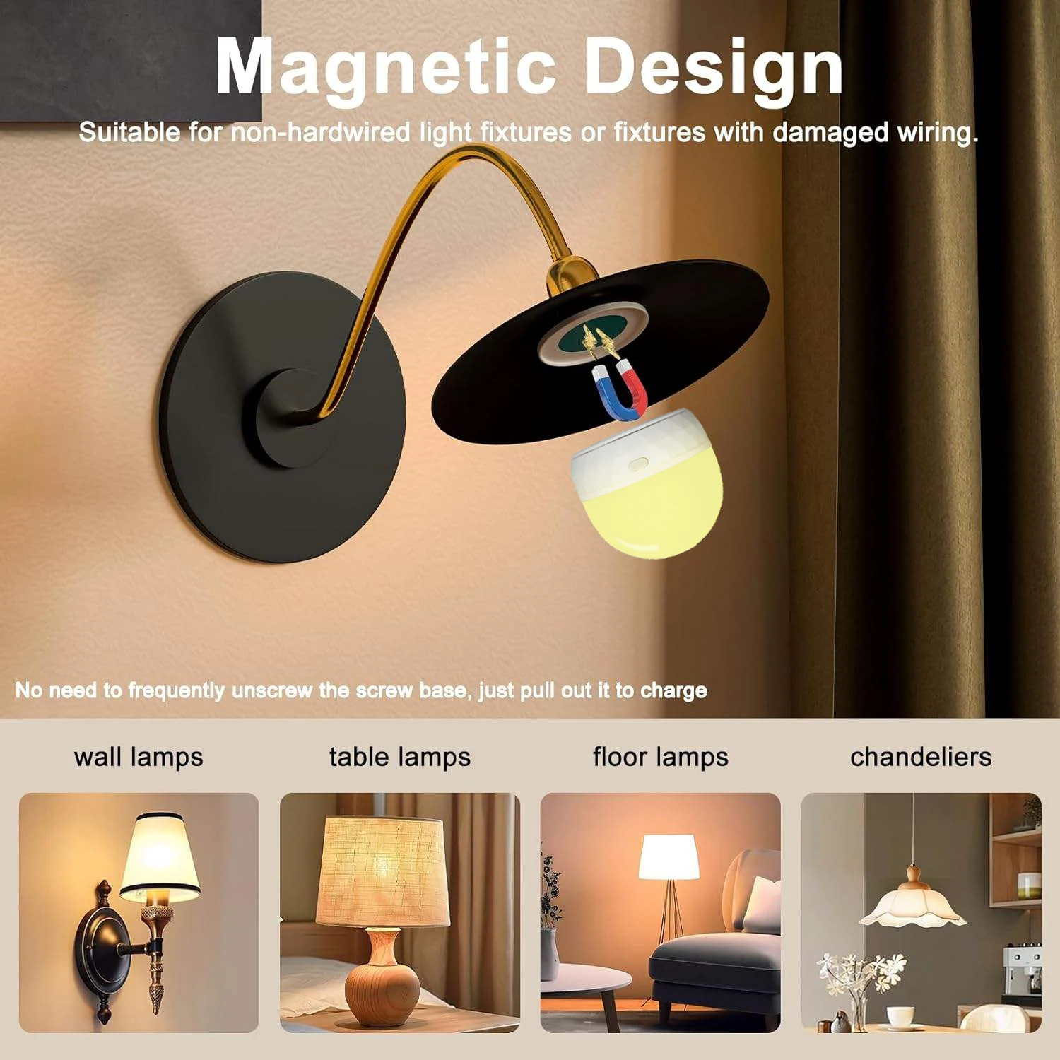 rechargeable smart LED lights, E26/E27 base, with remote control adjustable color temperature and brightness lights, USB recharg