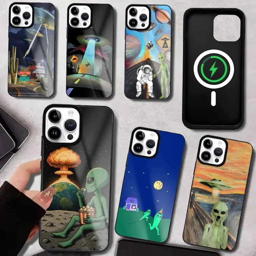 

Aliens Alien Spaceship Phone Case For iPhone17,16,15,14,13,12,11 Plus,Pro Max, New Magnetic Wireless Charging