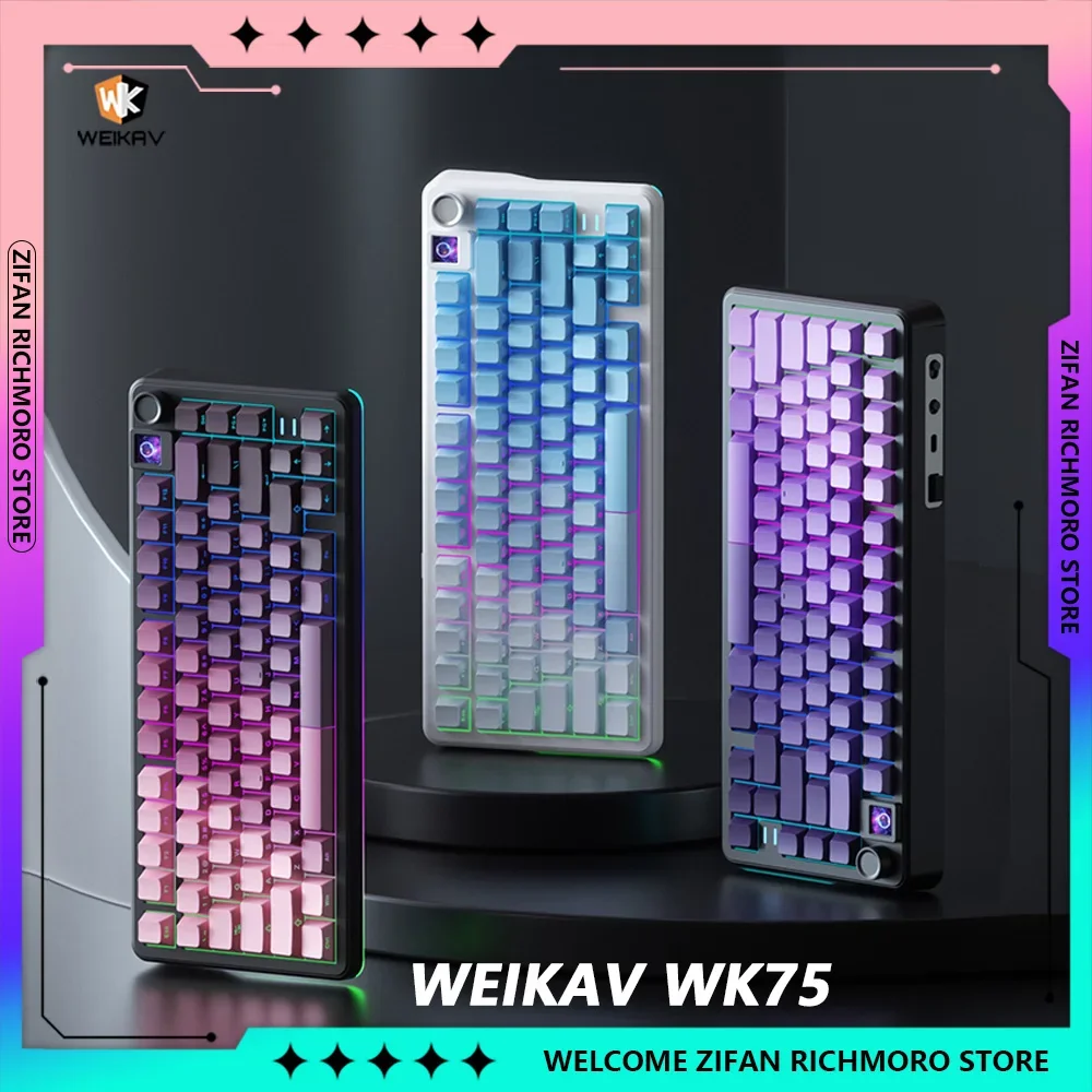 Weikav Wk75 Tri-Mode Hot Swap RGB Screen E-sports Gaming Keyboards Mechanical Keyboard Wireless Customized Pc Accessories Gifts