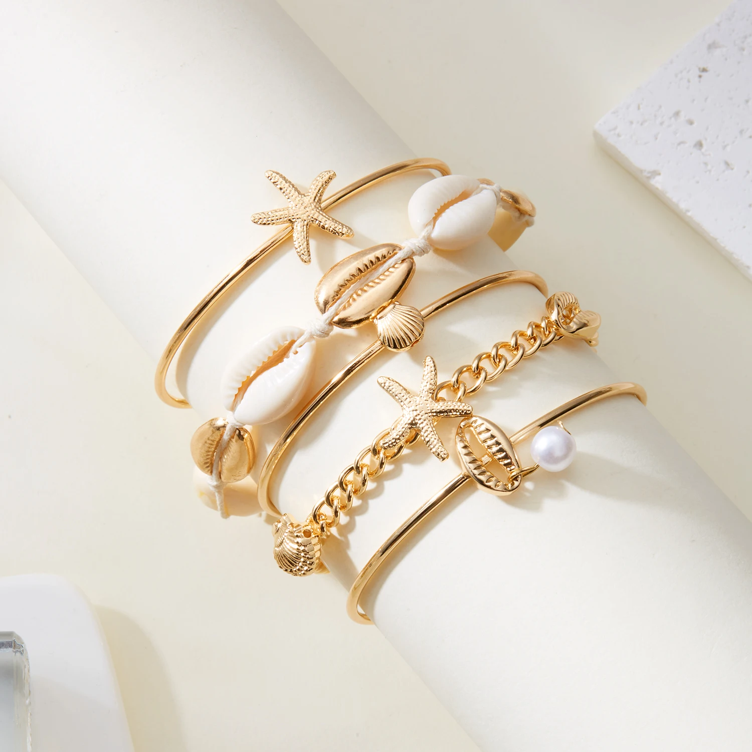 5PCS Bohemian Handmade Shell Armbänder Set für Frauen Luxus Seestern Shell Anhänger Armband Sommer Strand Schmuck Zubehör – Detail 5