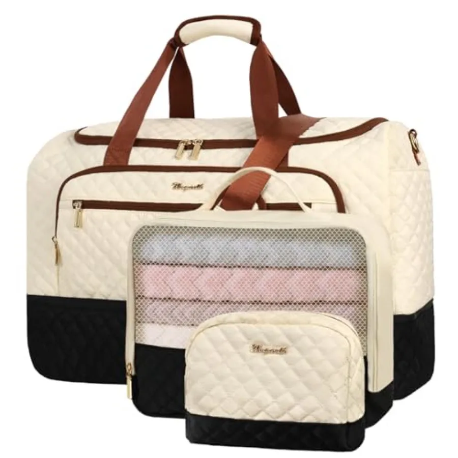 

3PCS Weekender Bags for Women Large Overnight Bag Weekend Travel Duffel Bag Carry on Shoulder with Shoe Compartment Canvas Toil