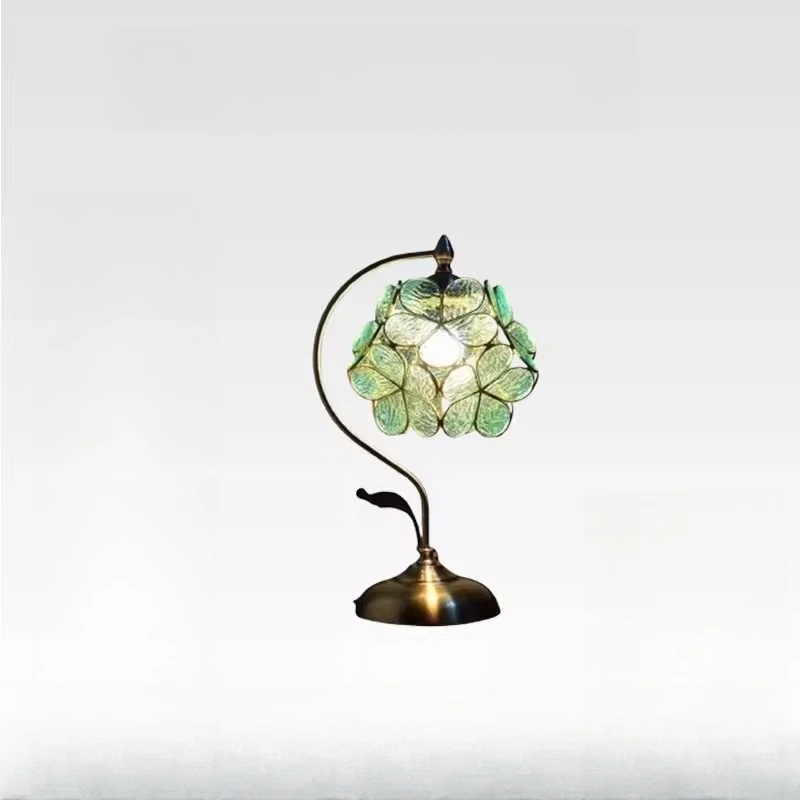 

Petal table lamp antique retro bedroom bedside eye protection glass table lamp