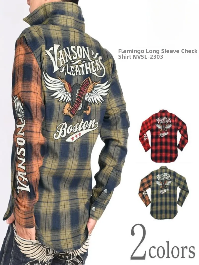 

Мужская модная рубашка в стиле ретро Vason Motorcycle Knight с тяжелой вышивкой, пэчворком, классическим клетчатым узором, длинным рукавом, из чистого хлопка, в стиле рабочей одежды