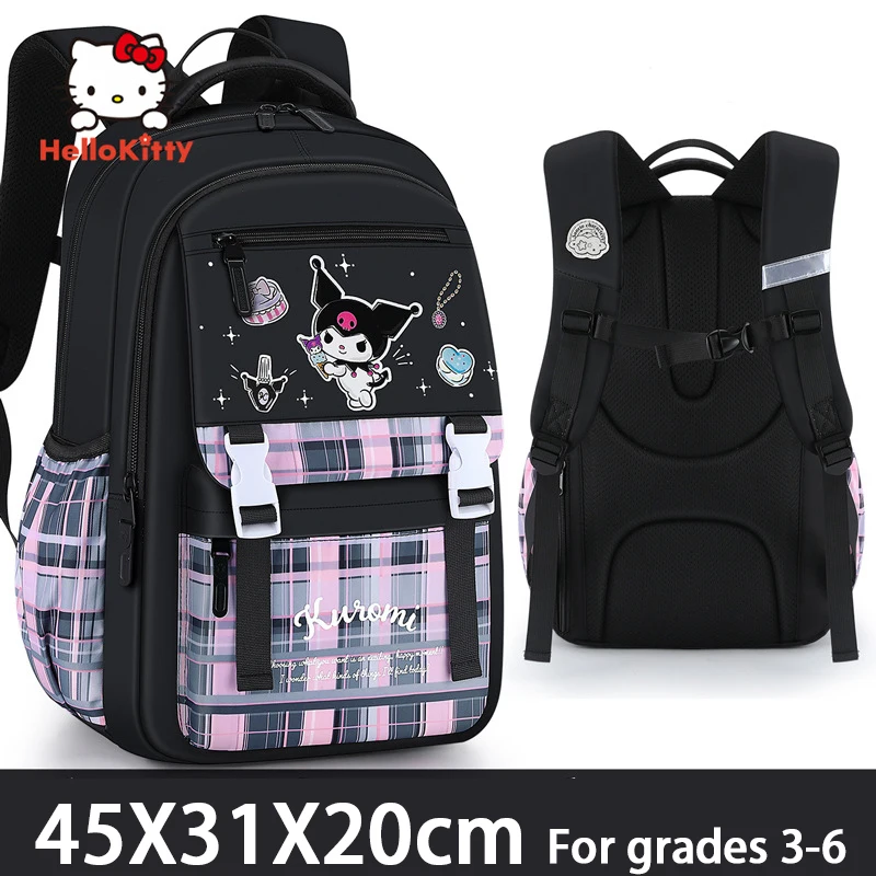 Miniso New Kuromi Girl Cartoon Schoolbag Elementary Student Grade3-6 LargeCapacity Backpack Schoolgirl School Bag Pupil kid Gift