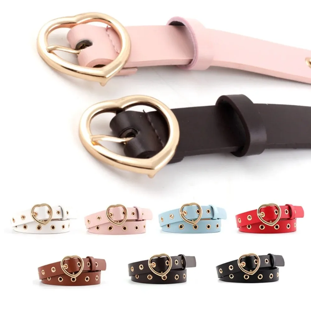 1PC Heart Shape Pin Buckle Waist Belt PU Leather Hollow Out Design Belt for Women Jeans Fashionable Belt Versatile Accessories