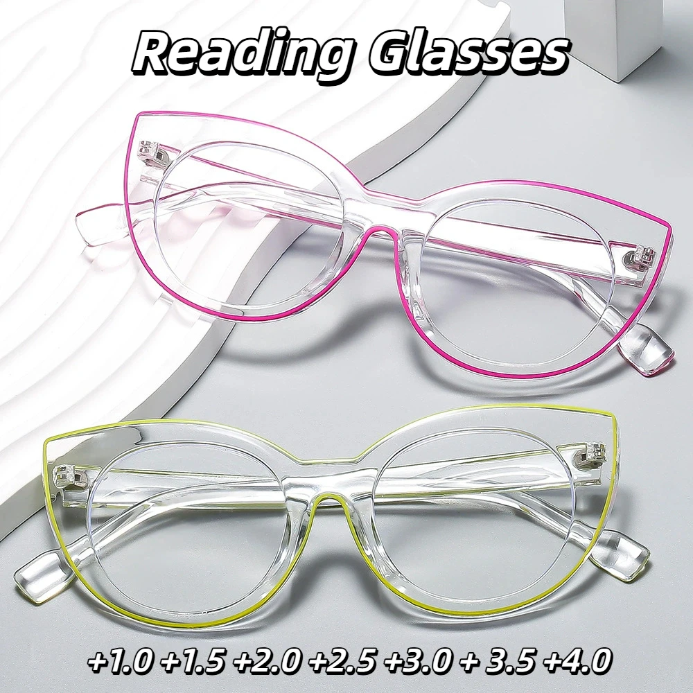 

New Cat Eye Reading Glasses Fashionable Oversized Frame Anti Blue Light Glasses Optical Prescription Eyeglasses +1.0 TO +4.0